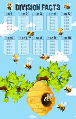 Poster of division facts with bees illustrationのイラスト素材
