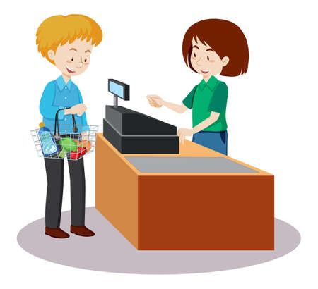 A man grocery shopping illustrationのイラスト素材