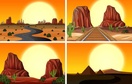 A set of desert landscape. Vector illustrationのイラスト素材