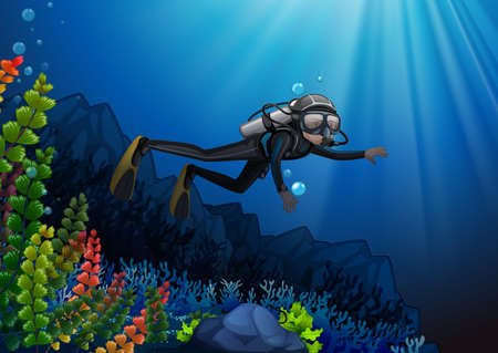Scuba diver in a reef illustrationのイラスト素材