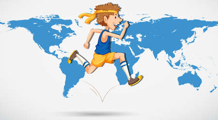 A man running on world map illustrationのイラスト素材