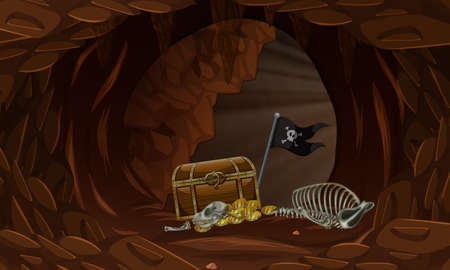 A treasure in the dark cave illustrationのイラスト素材
