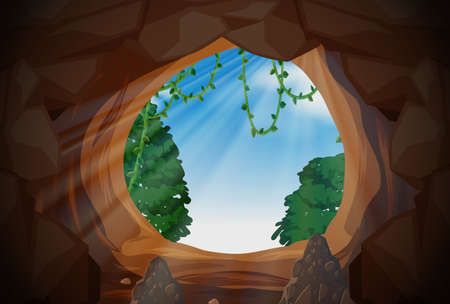 Sunlight from outside cave illustrationのイラスト素材