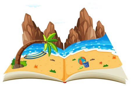 A pop up natural seascape book illustrationのイラスト素材
