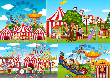 A set of carnival fun fair illustrationのイラスト素材