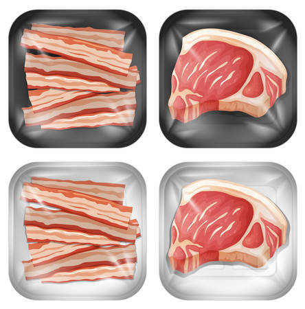 A Set of Bacon and Meat illustrationのイラスト素材