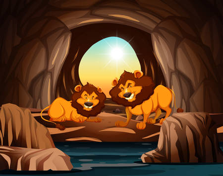 Lion living in the cave illustrationのイラスト素材