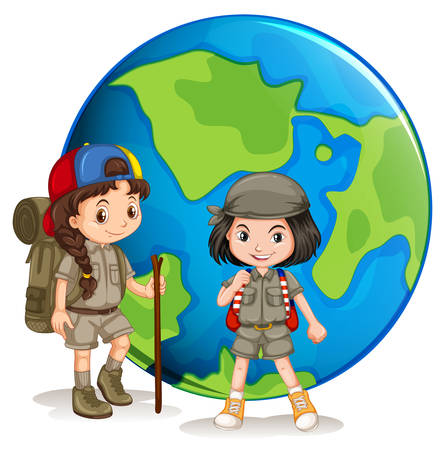 Girl scouts ready for hiking illustrationのイラスト素材