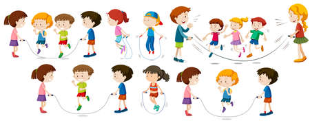 Children doing jump rope illustrationのイラスト素材