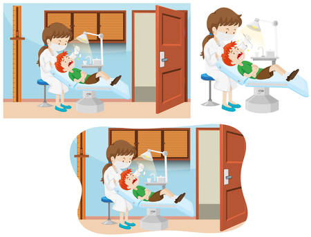 A boy and dental clinic illustrationのイラスト素材
