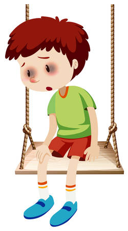 A boy with black eyes bruise illustrationのイラスト素材