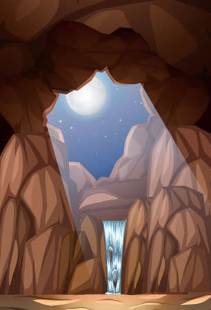 A waterfall in the cave illustrationのイラスト素材