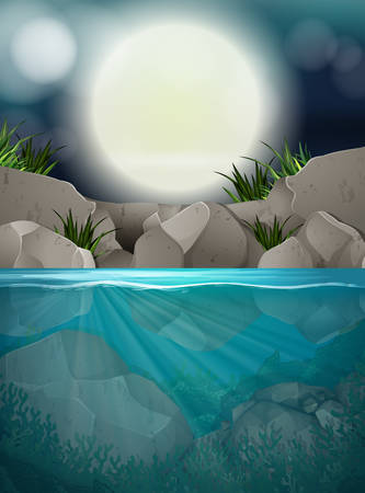 A big full moon night at the river illustrationのイラスト素材