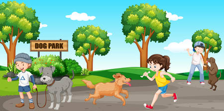 Dog lover at the dog park illustrationのイラスト素材