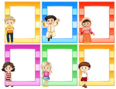 Set of children next to frames concept illustrationのイラスト素材