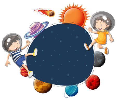 Children in space template illustrationのイラスト素材