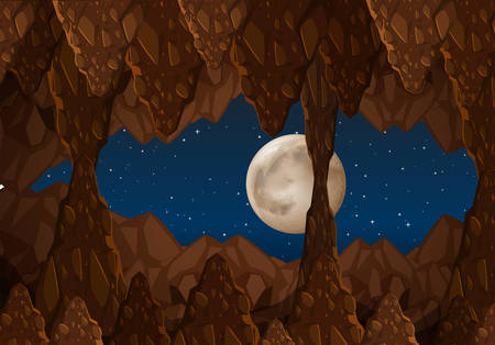 A cave at night landscape illustrationのイラスト素材