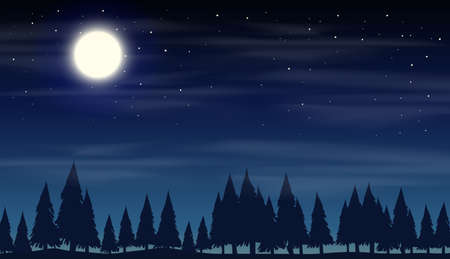 Night scene with silhouette woods illustrationのイラスト素材