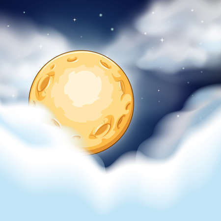 Night scene with moon and clouds illustrationのイラスト素材