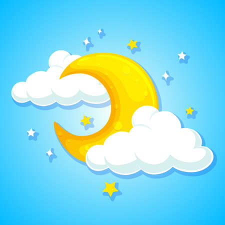 A moon on blue sky illustrationのイラスト素材