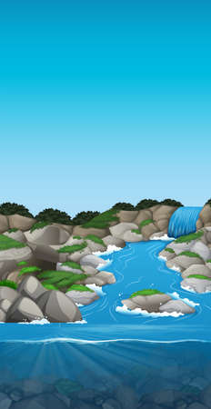 A beautiful stream landscape illustrationのイラスト素材