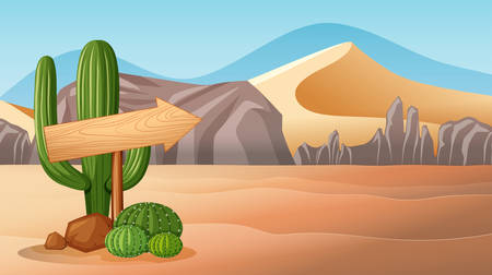 Desert scene with wood sign illustrationのイラスト素材