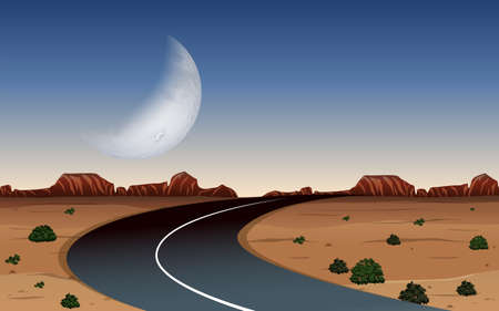 A road at desert night time illustrationのイラスト素材