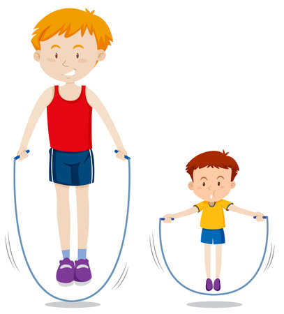 Father and son rope jumping illustrationのイラスト素材