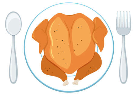 full roast chicken on plate illustrationのイラスト素材