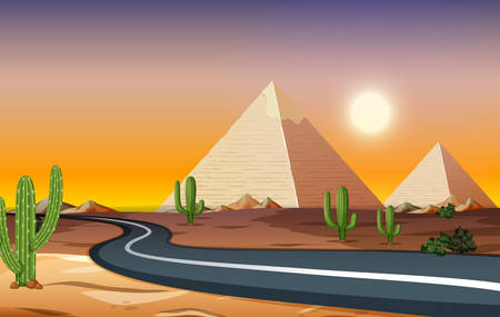 A road at desert night time illustrationのイラスト素材