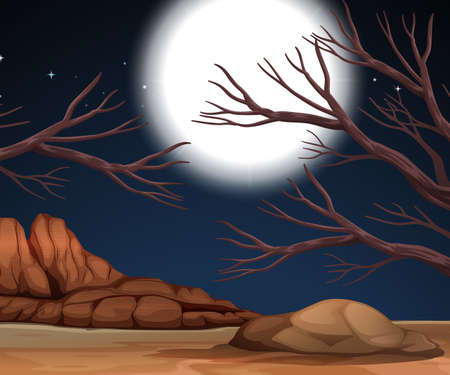Nature scene with dry land at night illustrationのイラスト素材