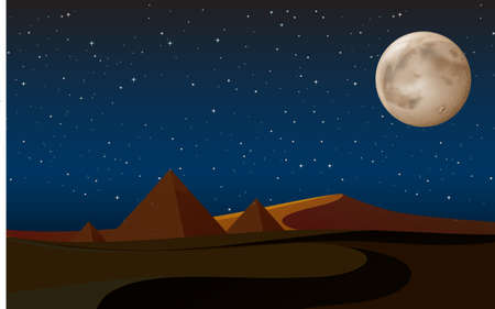 desert scene with pyramids at night illustrationのイラスト素材