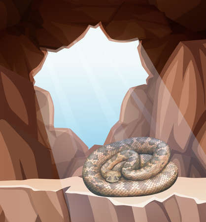 Snake in cave scene illustrationのイラスト素材