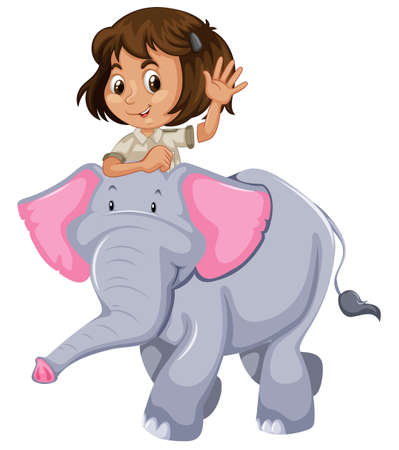 A zookeeper riding elephant illustrationのイラスト素材