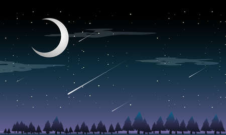 A shooting star at night illustrationのイラスト素材