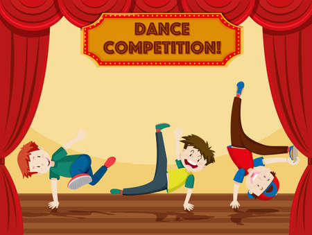 Young man perform hip hop dance on stage illustrationのイラスト素材