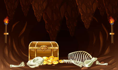 Treasure chest in underground cave illustrationのイラスト素材