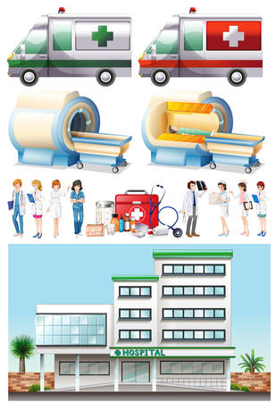 Hospital and medical elements illustrationのイラスト素材