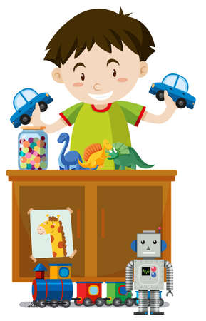 A boy playing toys illustrationのイラスト素材