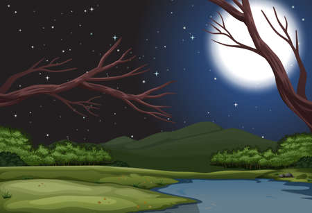 A nature landscape at night illustrationのイラスト素材