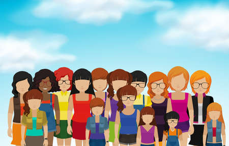 Set of female icons in flat style illustrationのイラスト素材