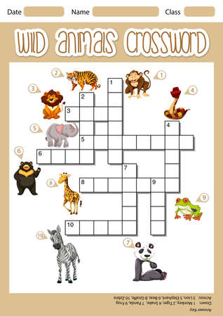 Wild animals crossword concept illustrationのイラスト素材