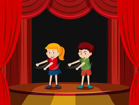 Two children on stage illustrationのイラスト素材