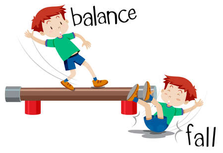 A boy comparison of balance and fall illustrationのイラスト素材