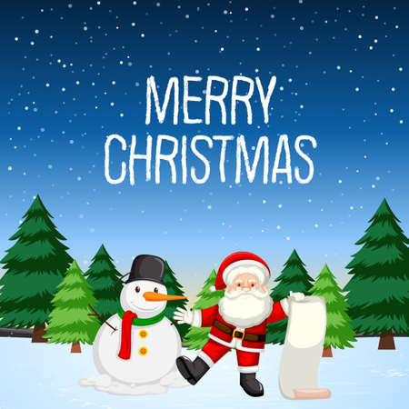 Merry christmas with santa and snowman illustrationのイラスト素材