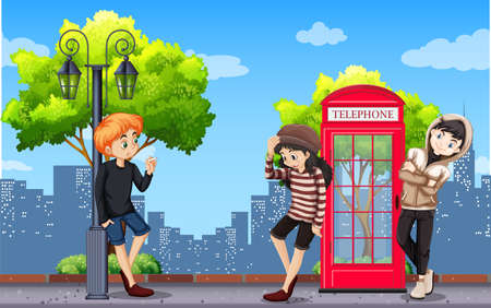 Urban teenager in town illustrationのイラスト素材