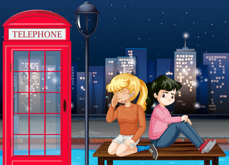 Stress young teen in city illustrationのイラスト素材