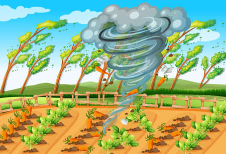 Tornado in farm scene illustrationのイラスト素材