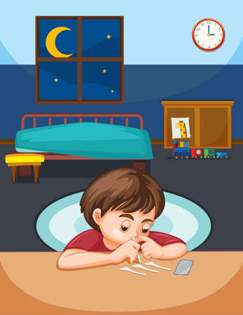 A boy snort cocaine in bedroom illustrationのイラスト素材