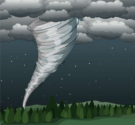 Tornado in landscape scene illustrationのイラスト素材
